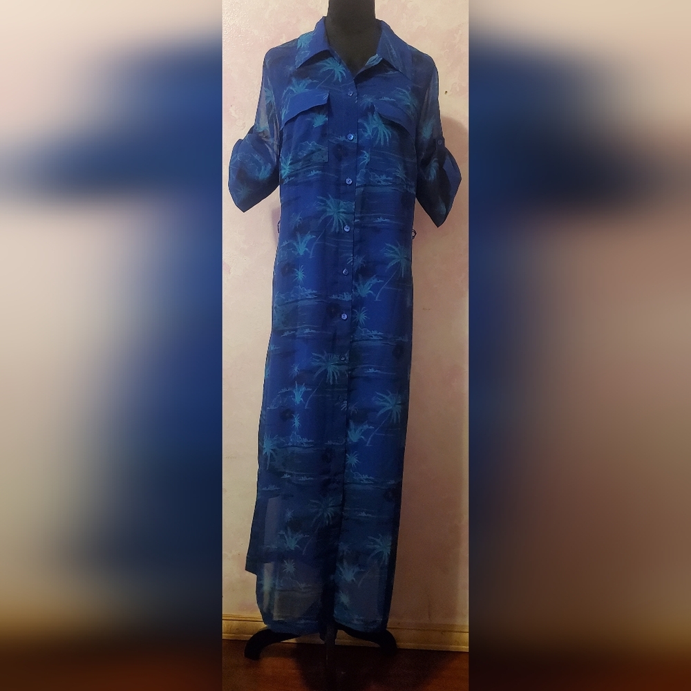 Soft Surroundings Blue Palm Print Shirt
